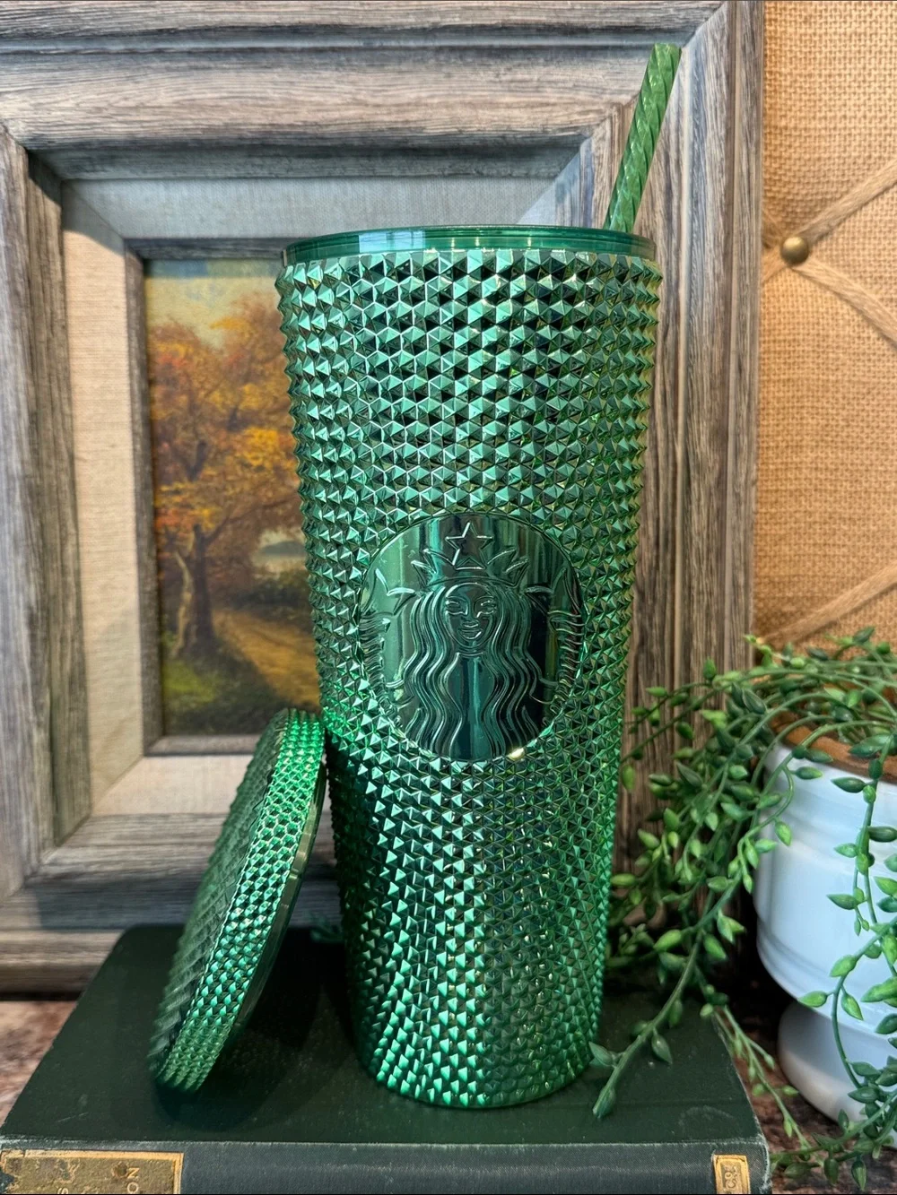 Starbucks Metallic Green Studded Tumbler with Straw